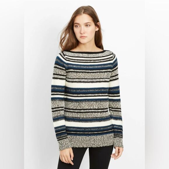Vince Sweaters - Vince Boucle Knit Textured Wool Blend Striped Boatneck Sweater Size Small